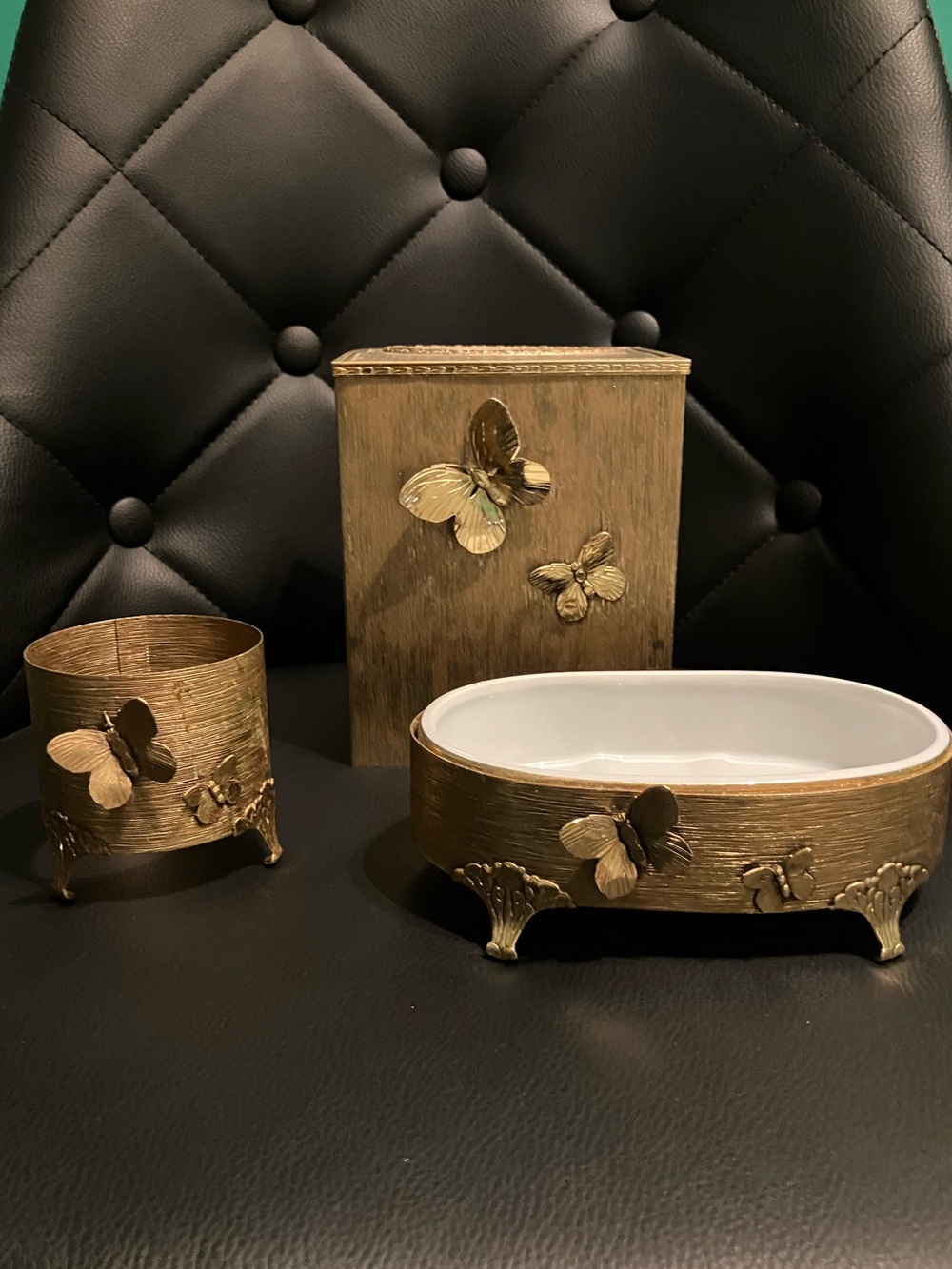 Vintage Butterfly Vanity Set - 24K Gold Plated